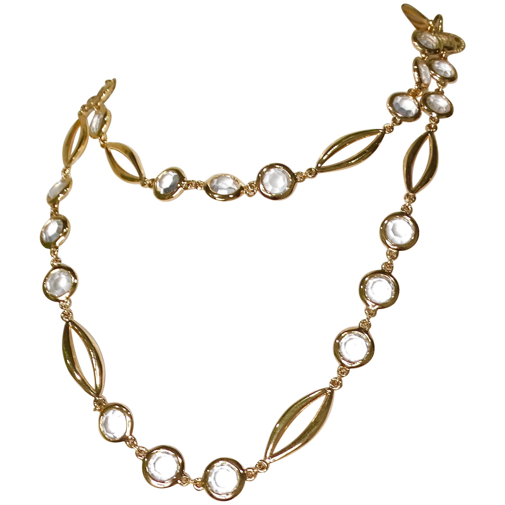 St. John Long Geometric Chicklet Gold-Tone Chain Necklace circa 1990s