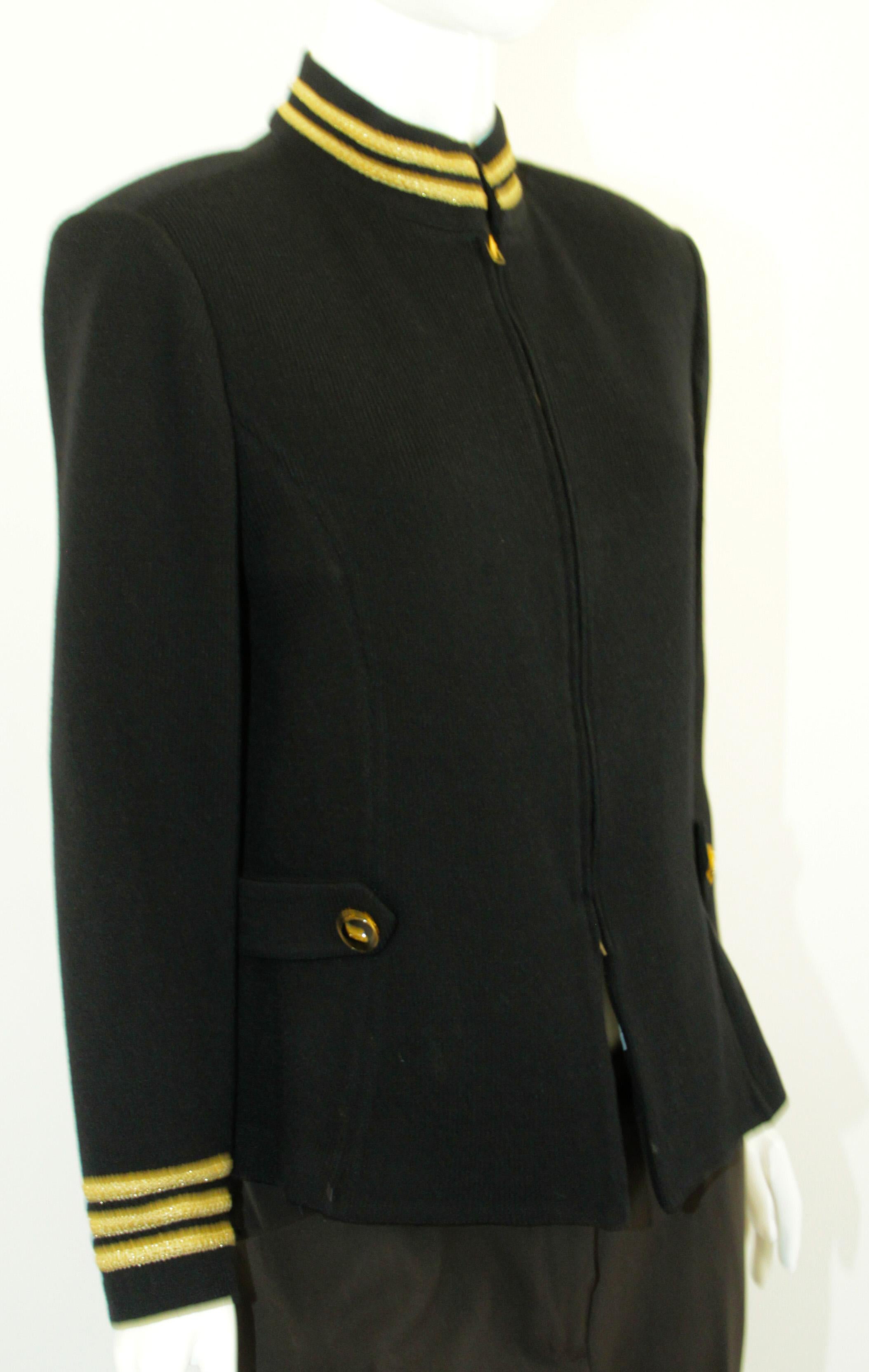 St. John Military Blazer Knit Jacket 1990's Black and Gold For Sale 7