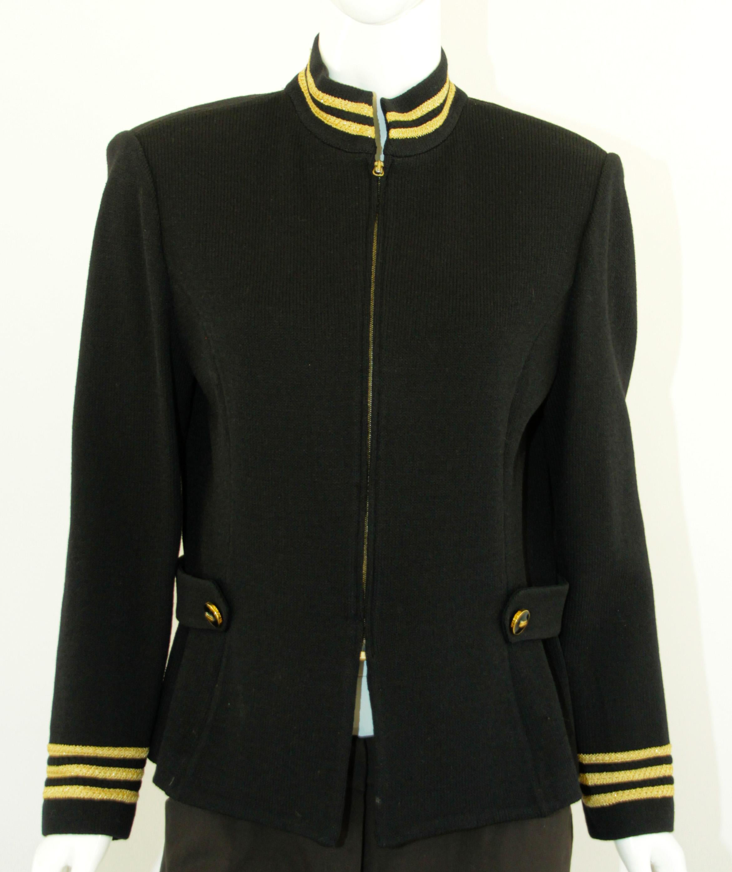 St. John Military Blazer Knit Jacket 1990's Black and Gold For Sale 8