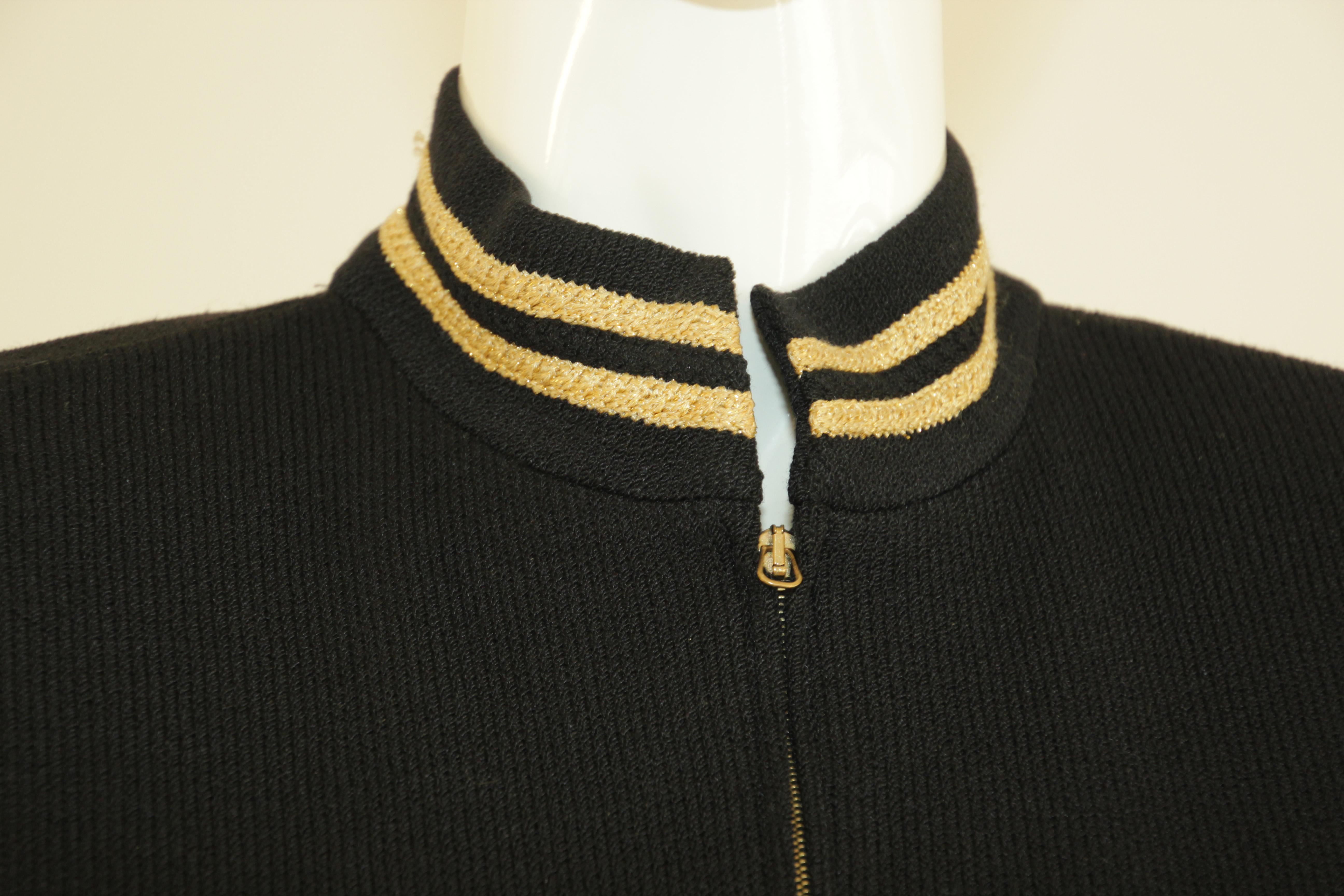 Women's or Men's St. John Military Blazer Knit Jacket 1990's Black and Gold For Sale