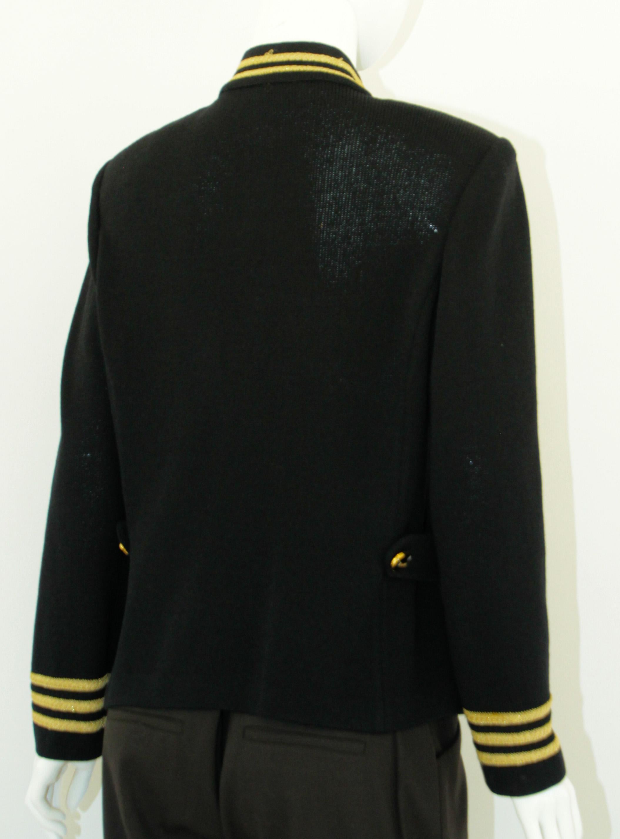 St. John Military Blazer Knit Jacket 1990's Black and Gold For Sale 1