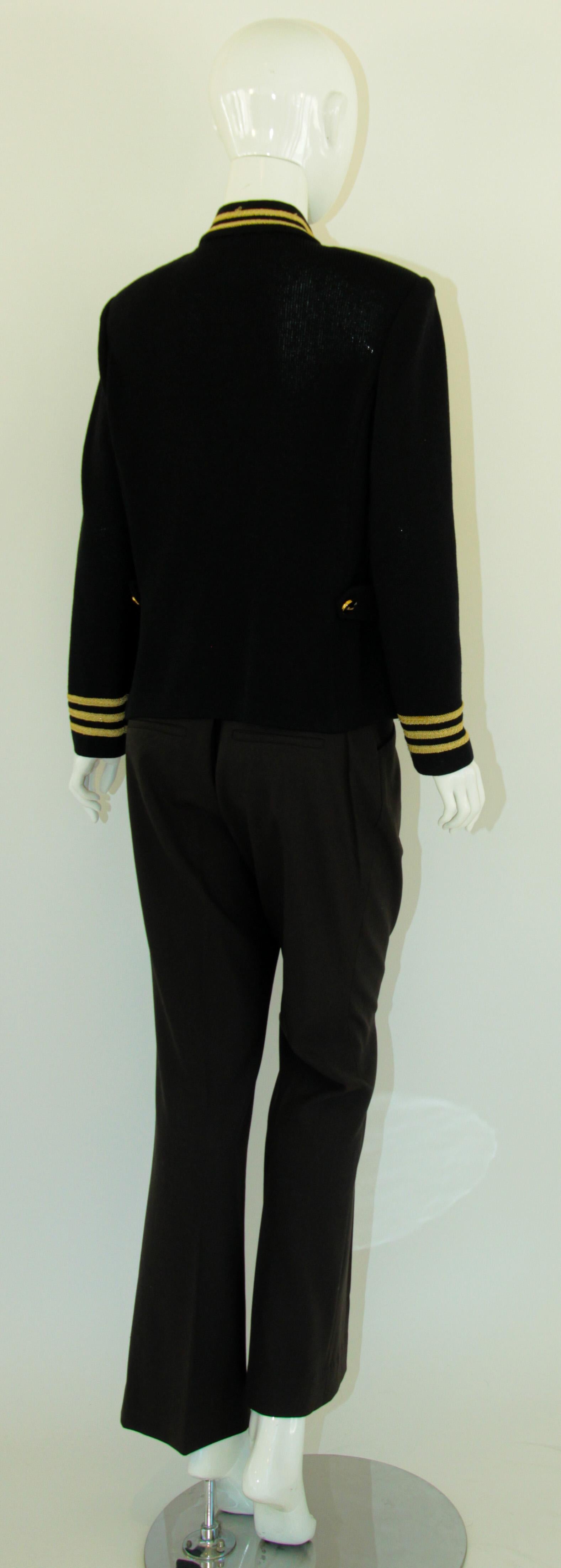 St. John Military Blazer Knit Jacket 1990's Black and Gold For Sale 2