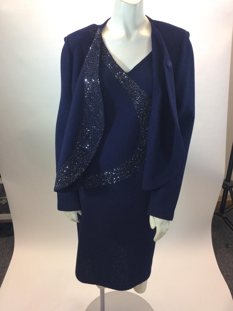 St. John Navy Knit Two Piece Dress Set For Sale at 1stDibs