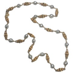 St John Necklace 43" Gold Link & Baroque Pearl Necklace