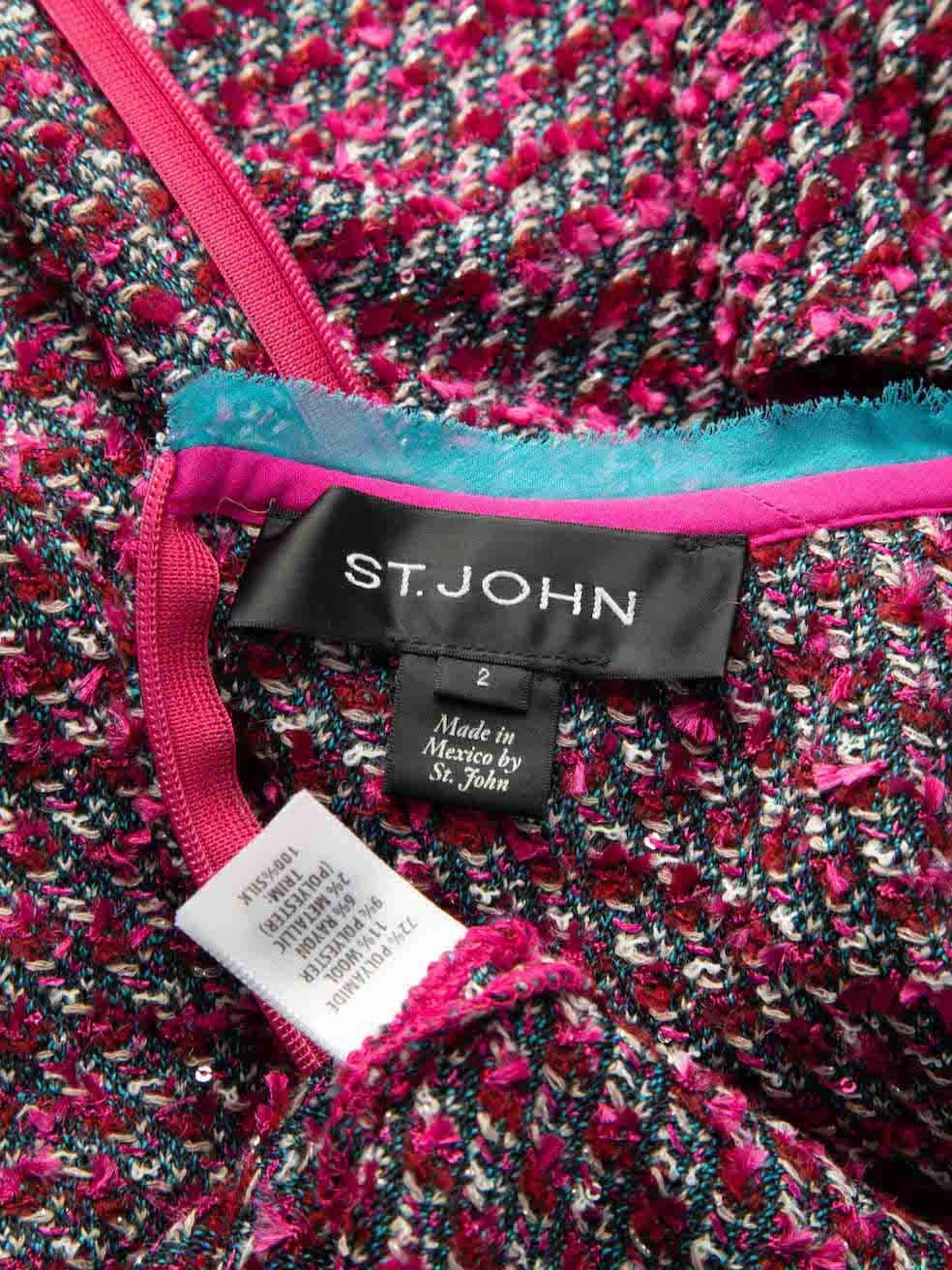 Women's St. John Pink Tweed Contrast Neckline Dress Size XS