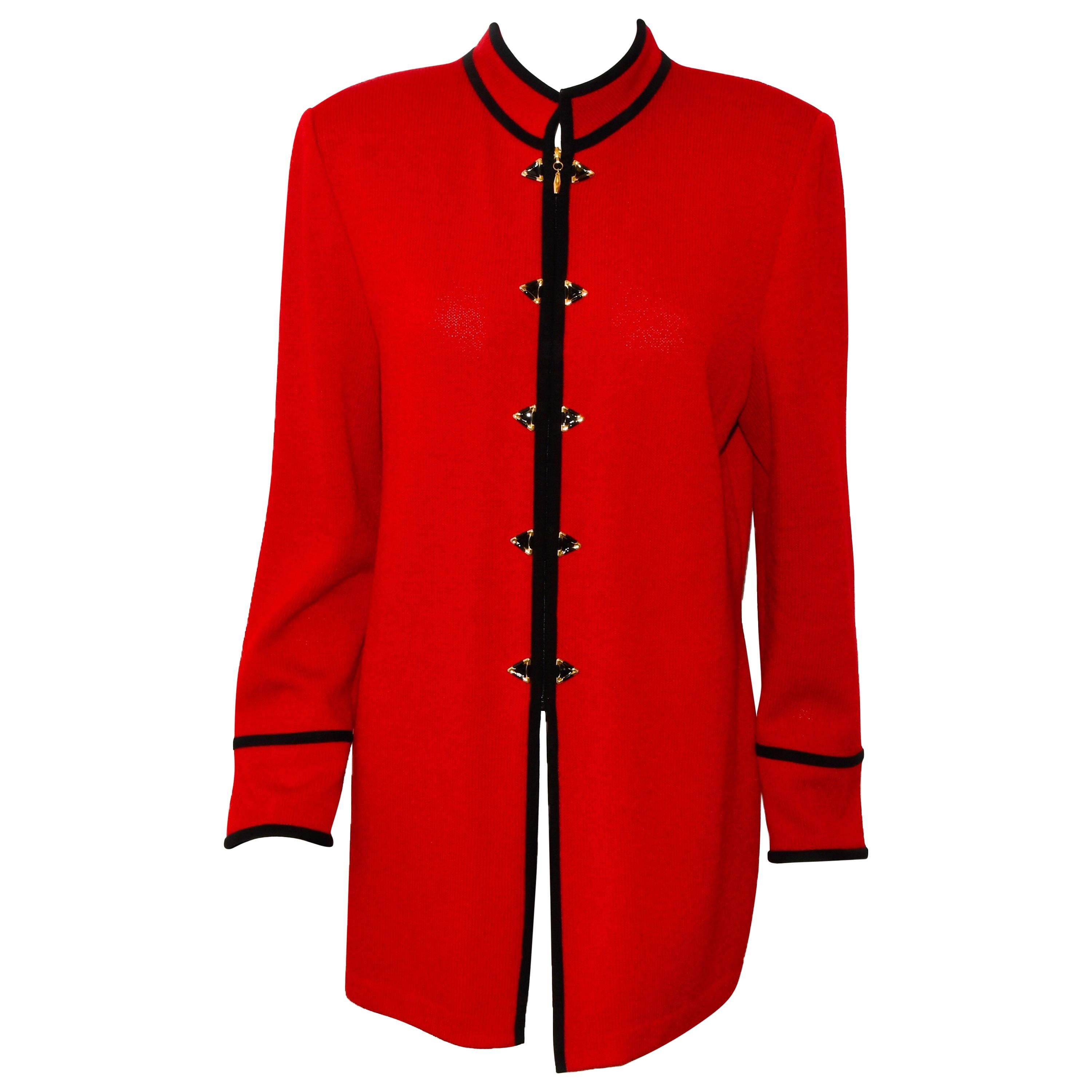 St. John Red Long Knit Jacket