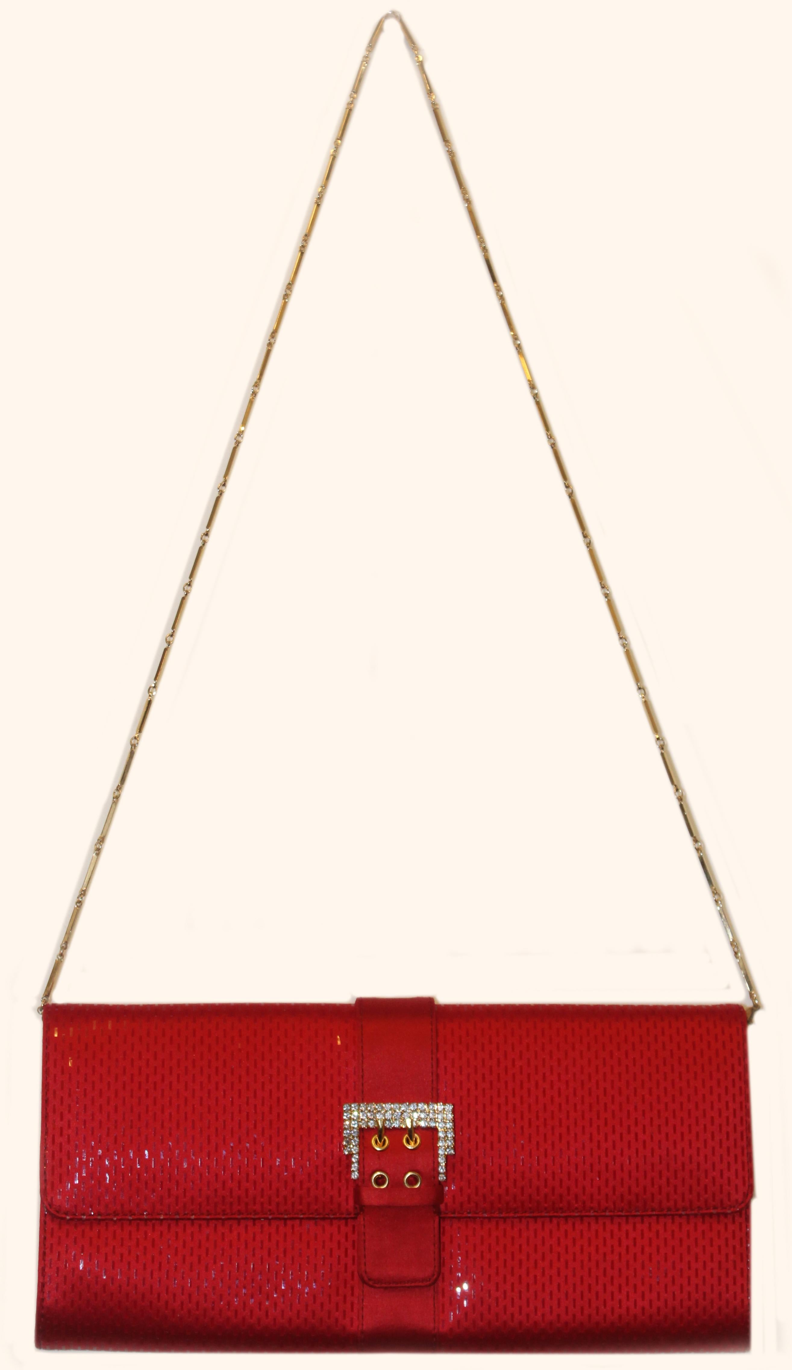 St John Red Sequined Satin Clutch W/ Crystal Buckle At Closure (Rot)