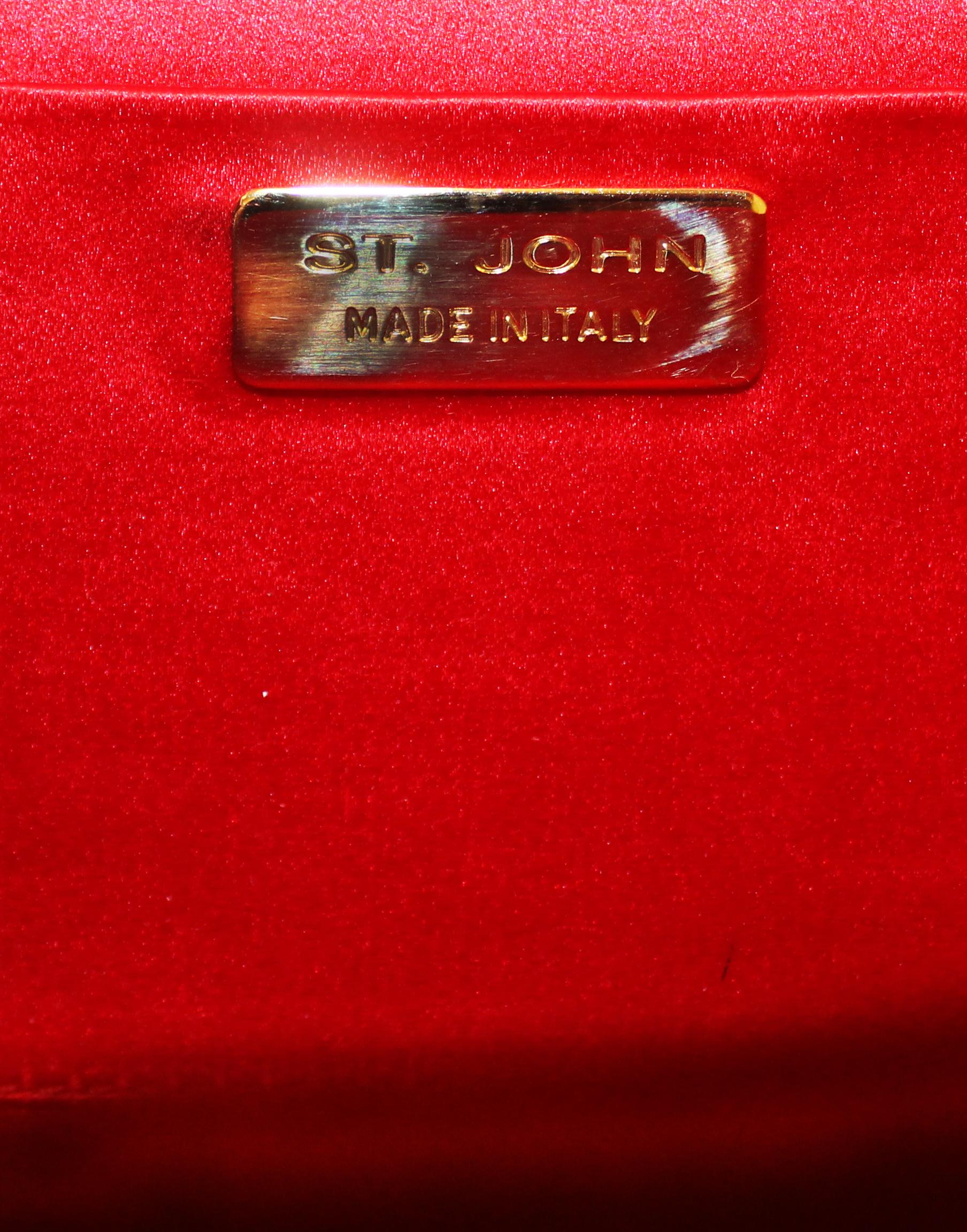 St John Red Sequined Satin Clutch W/ Crystal Buckle At Closure 1