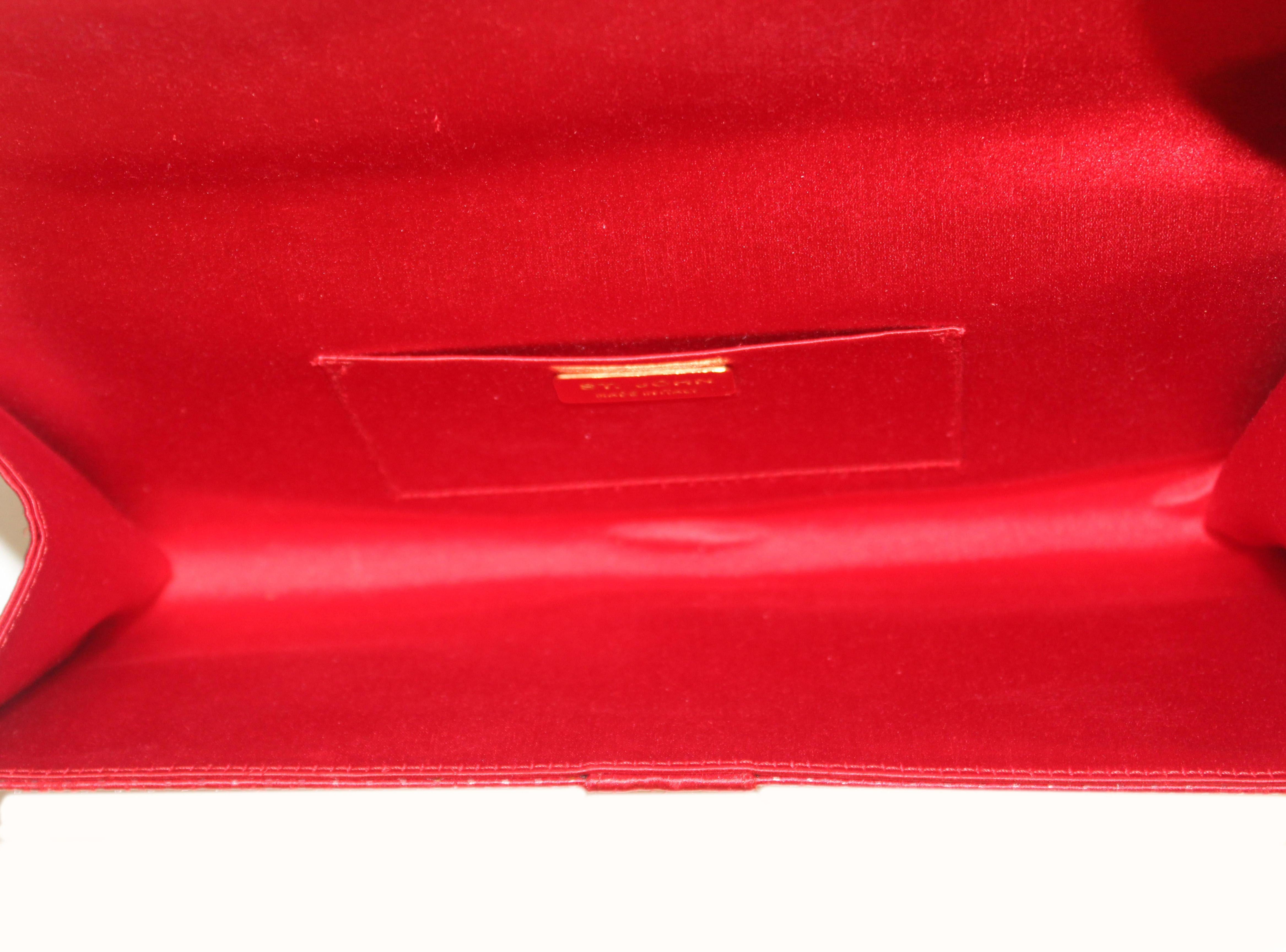 St John Red Sequined Satin Clutch W/ Crystal Buckle At Closure 2