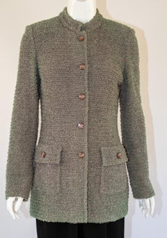 St John Ribbon Eyelash Grey Tweed Long Jacket.