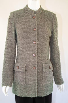 St. John Grey Ribbon Eyelash Tweed Longline Jacket, US Size 4