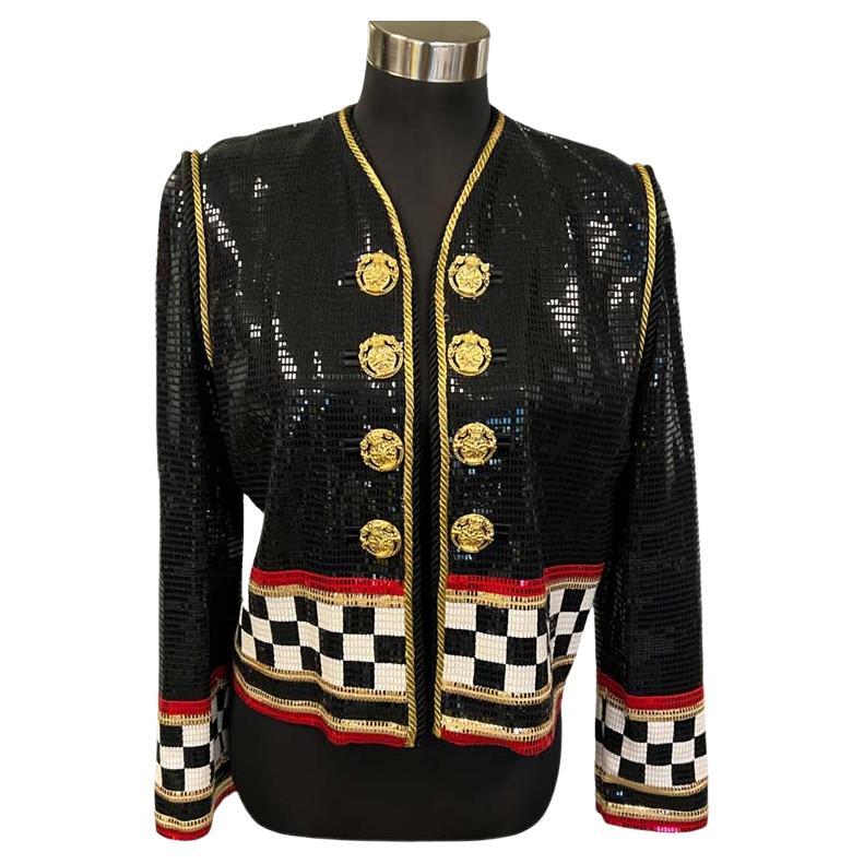 Jacket Leather By St John Knits In Black & Gold, Size:2 main image 1