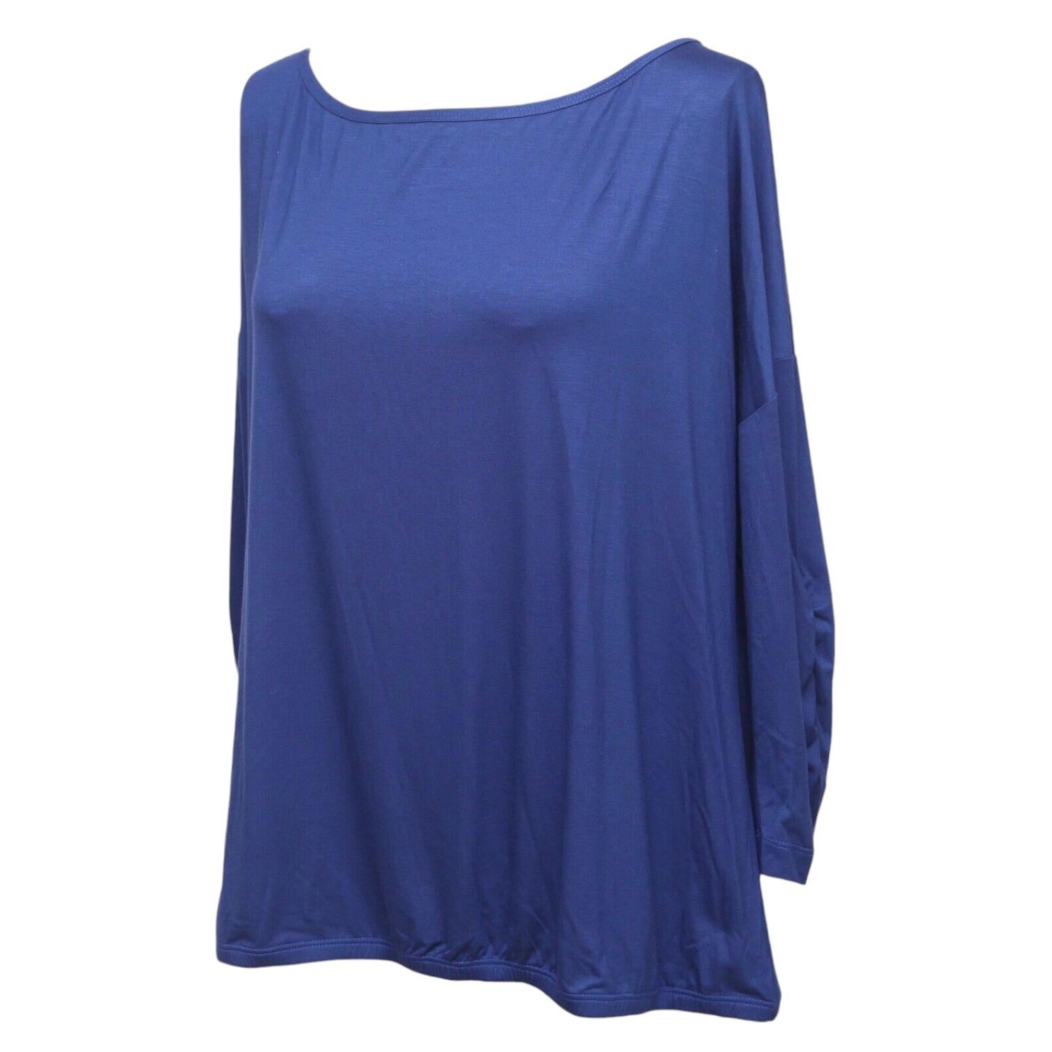 ST. JOHN  Shirt Blue Blouse Top 3/4 Sleeve Ruching Viscose Spandex Scoop Sz XL In Good Condition For Sale In Hollywood, FL