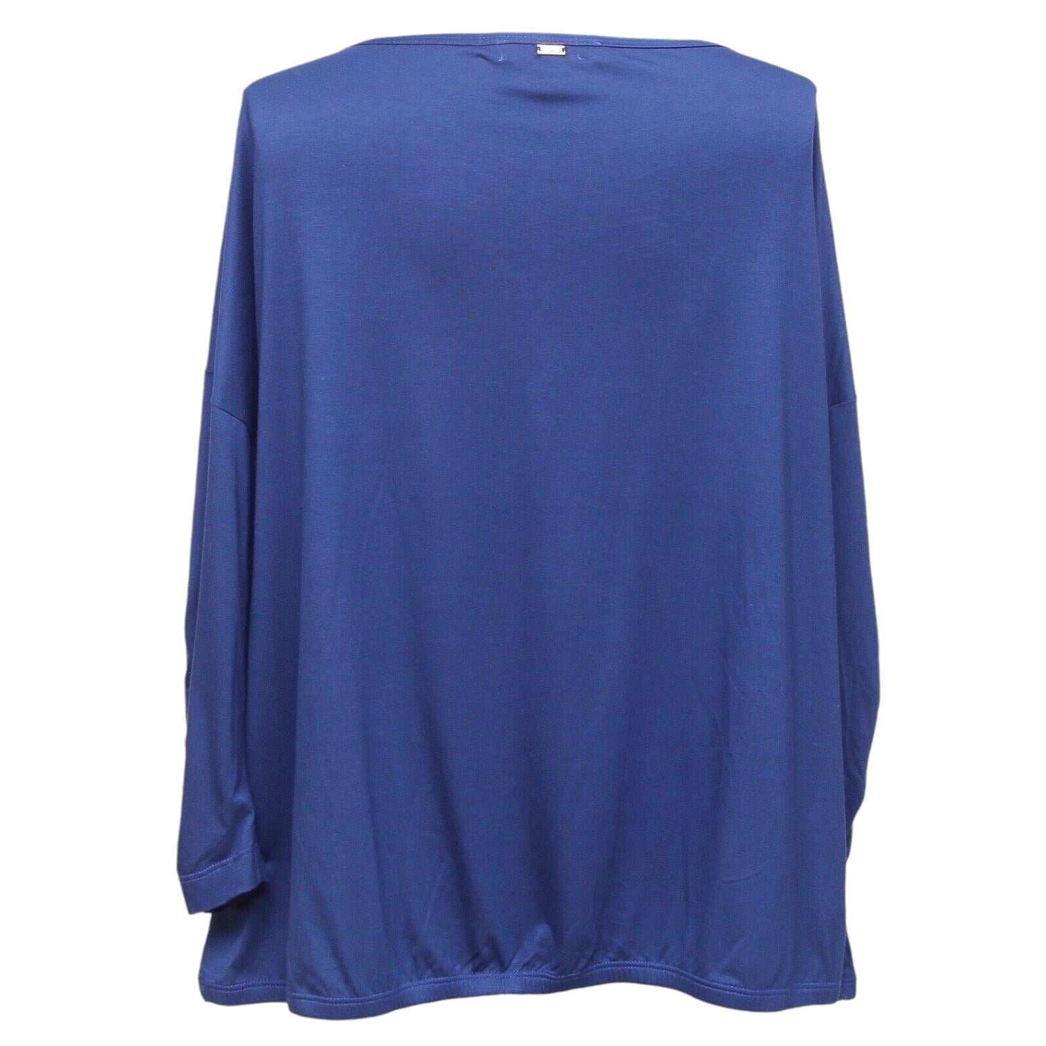 ST. JOHN  Shirt Blue Blouse Top 3/4 Sleeve Ruching Viscose Spandex Scoop Sz XL For Sale 2
