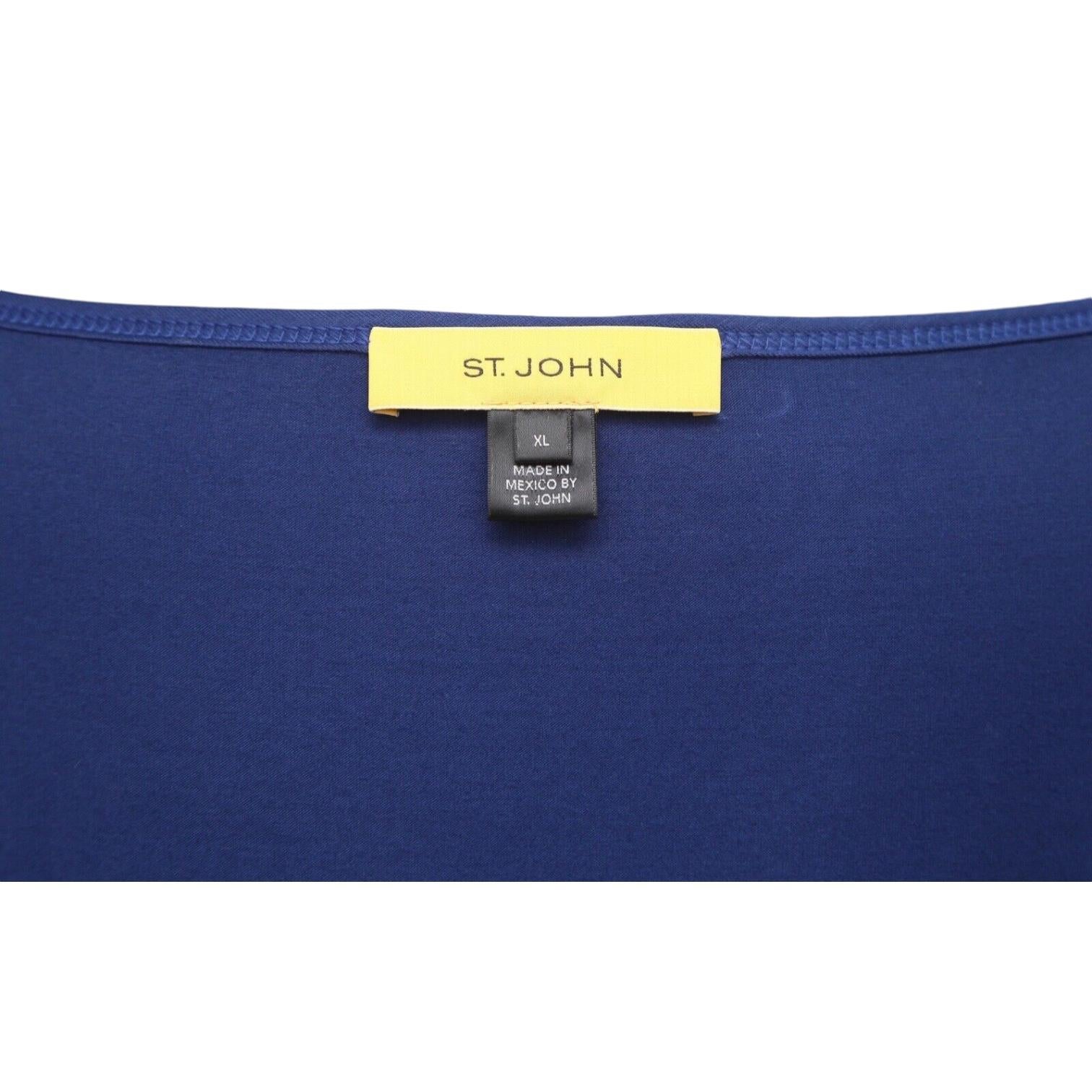 ST. JOHN  Shirt Blue Blouse Top 3/4 Sleeve Ruching Viscose Spandex Scoop Sz XL For Sale 3