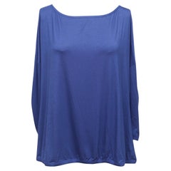 ST. JOHN  Shirt Blue Blouse Top 3/4 Sleeve Ruching Viscose Spandex Scoop Sz XL