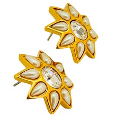 ST JOHN firmado oro chapado cristal perla estrella diseñador pasarela  pendientes