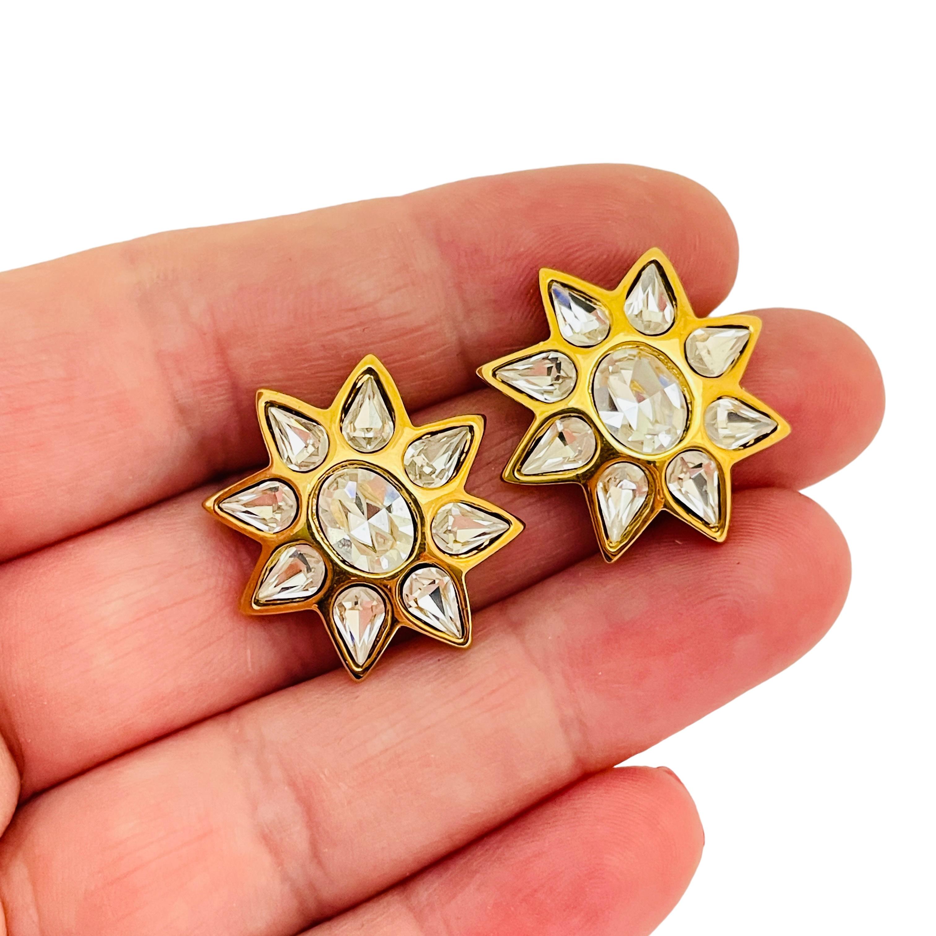 Women's ST JOHN signed gold plated crystal star designer runway  earrings For Sale