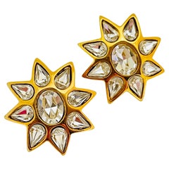 ST JOHN estrella de cristal chapado en oro firmada diseñador pasarela  pendientes
