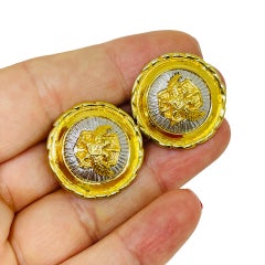 ST. JOHN signed vintage gold silver tone eagle designer clip on earrings