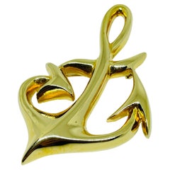 ST JOHN signed vintage gold tone anchor nautical designer brooch