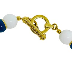 ST. JOHN signed vintage gold tone blue white glass beaded designer necklace