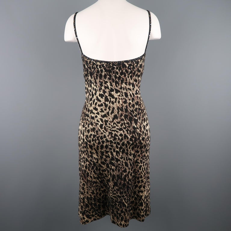 ST. JOHN Size 10 Black and Gold Leopard Sparkle Knit Camisole Dress at ...