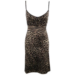 ST. JOHN Größe 10 Schwarz & Gold Leopard Sparkle Knit Camisole Kleid