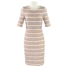 ST. JOHN Abito midi a tubino a righe in misto cotone, taglia 2, color crema, rosso e blu