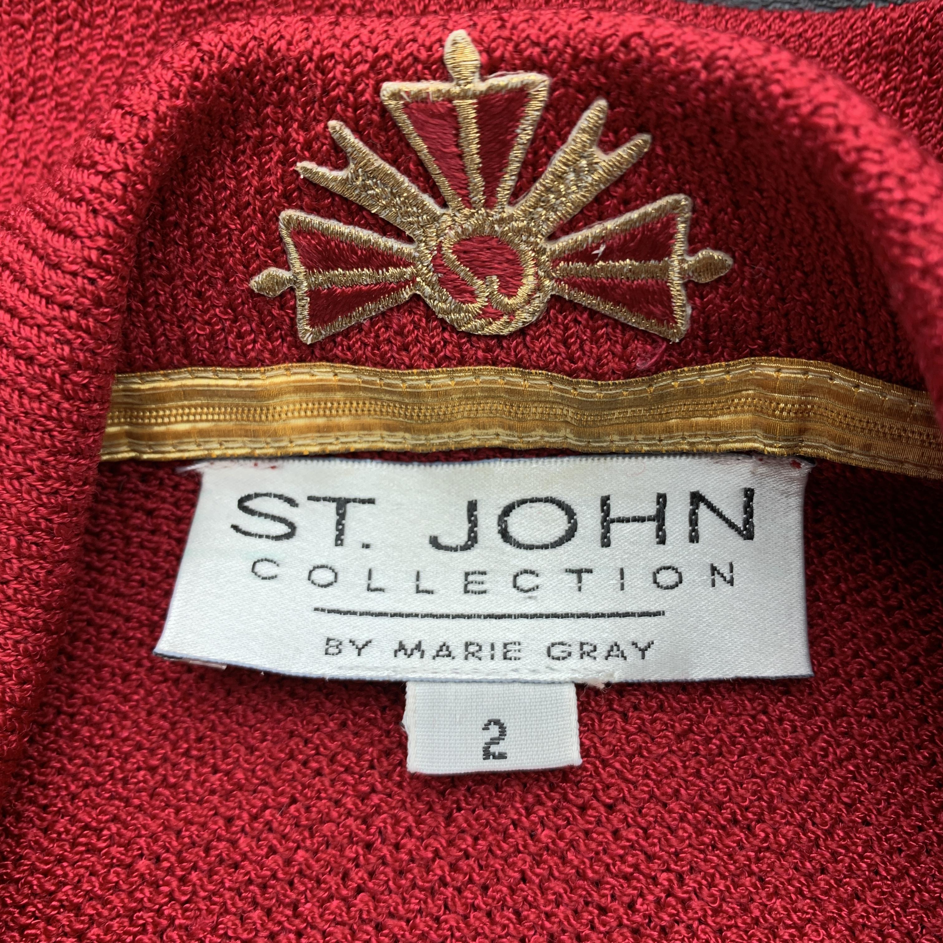ST. JOHN Size 2 Red Double Breasted Gold Tone Hardware Skirt Suit 4