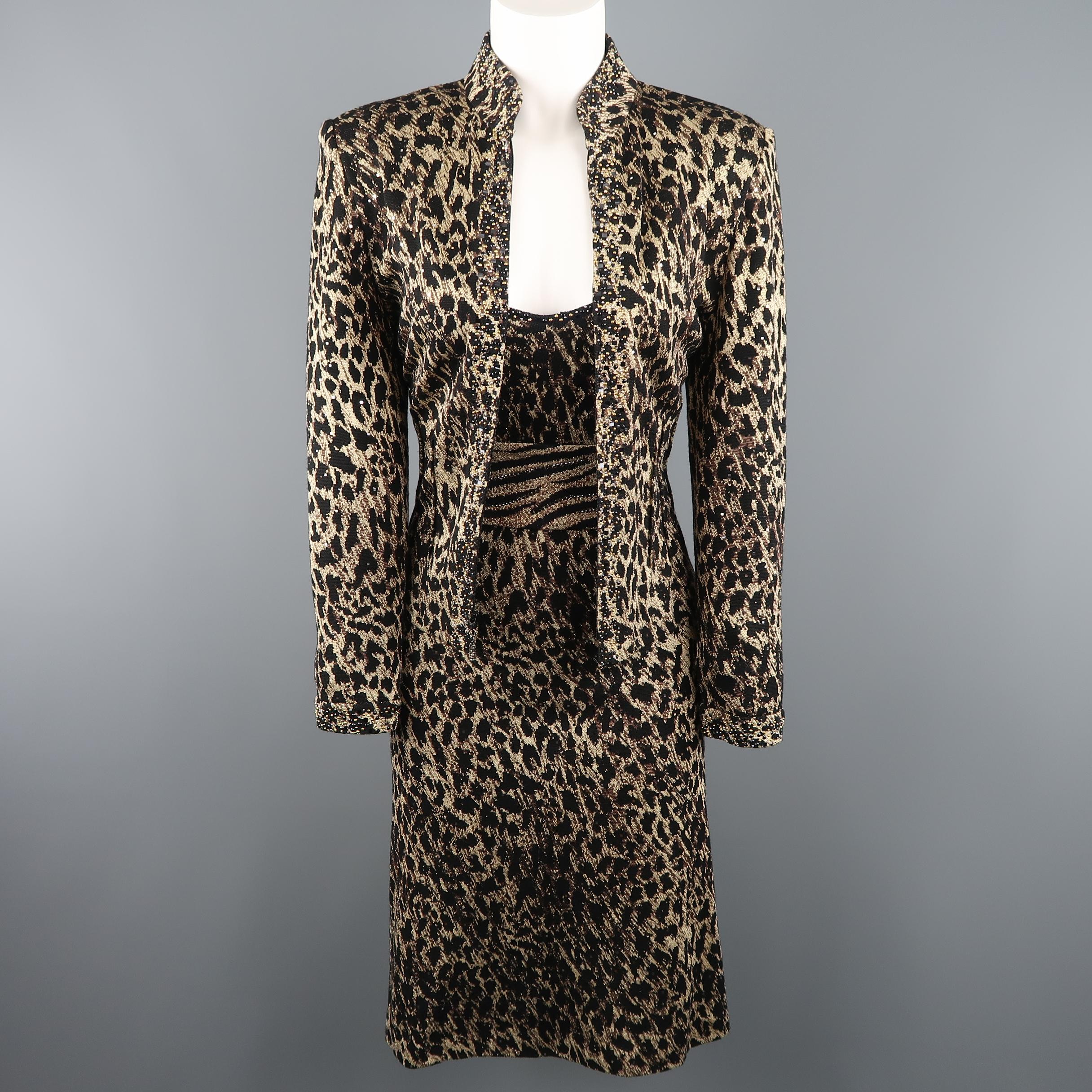 ST. JOHN Size 8 Black & Gold Leopard Sparkle Knit Embellished Jacket 3