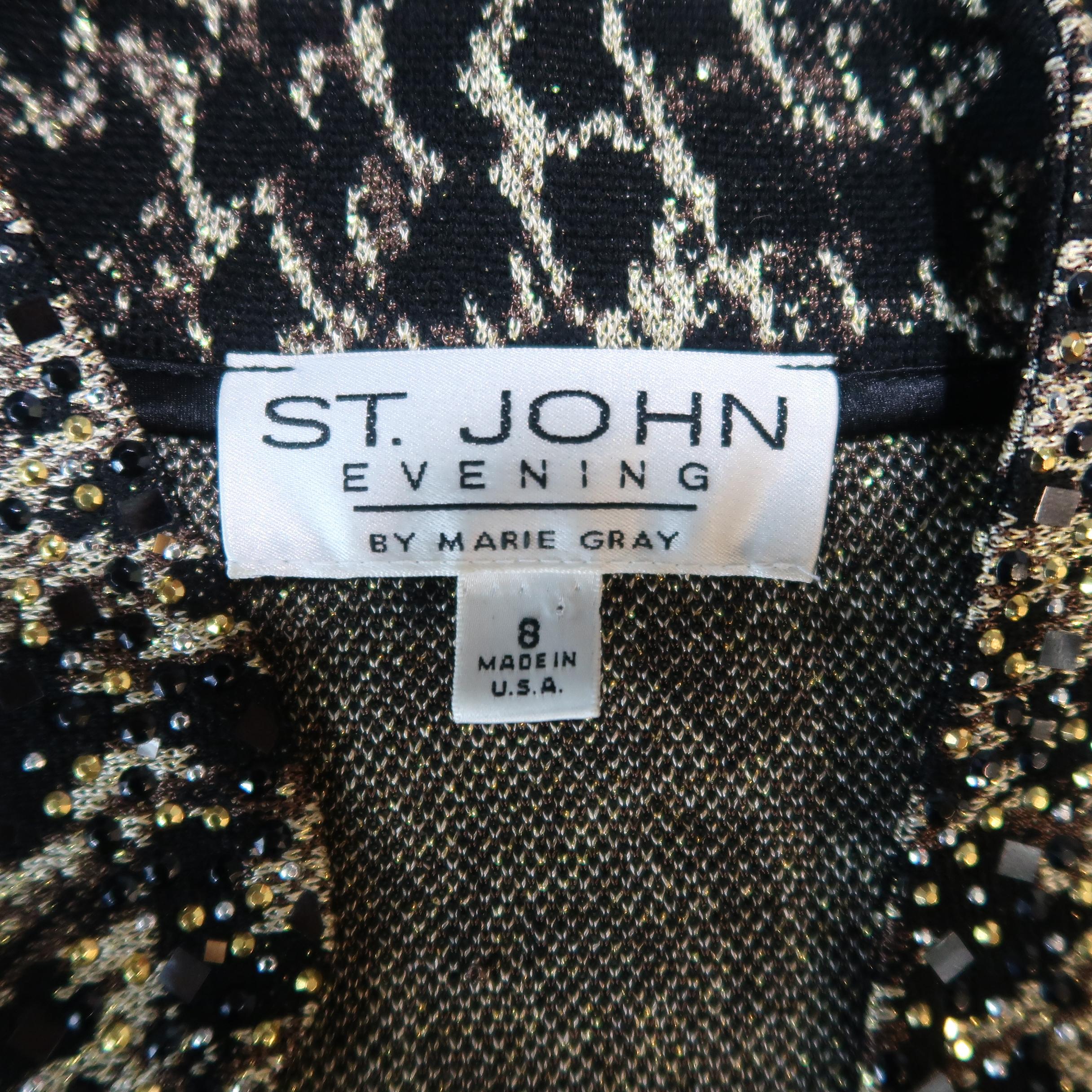ST. JOHN Size 8 Black & Gold Leopard Sparkle Knit Embellished Jacket 4