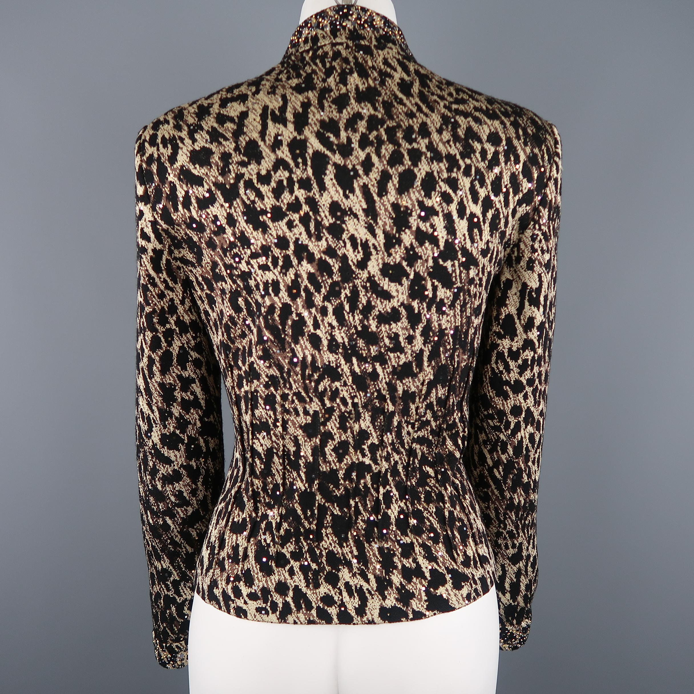 Women's ST. JOHN Size 8 Black & Gold Leopard Sparkle Knit Embellished Jacket