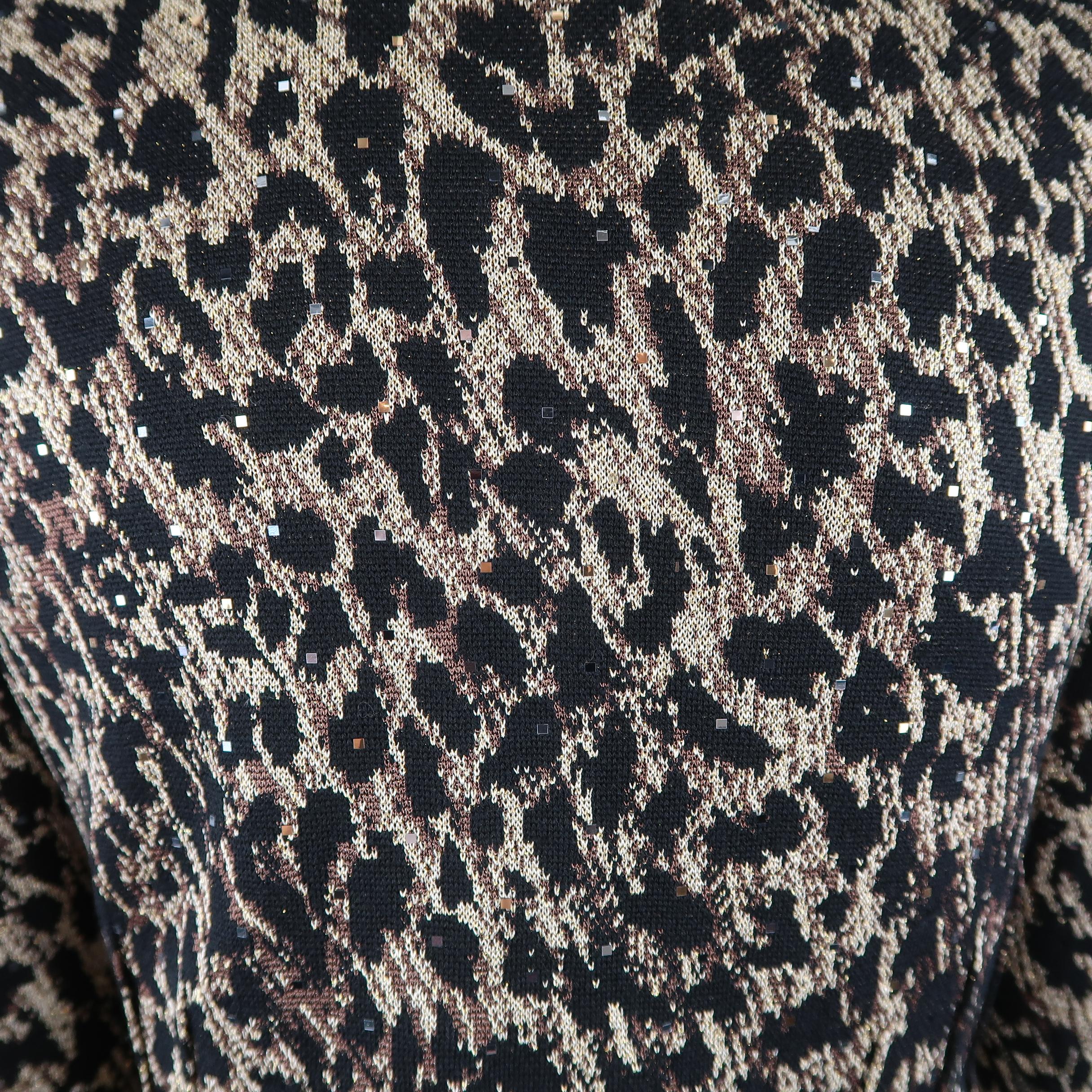 ST. JOHN Size 8 Black & Gold Leopard Sparkle Knit Embellished Jacket 1