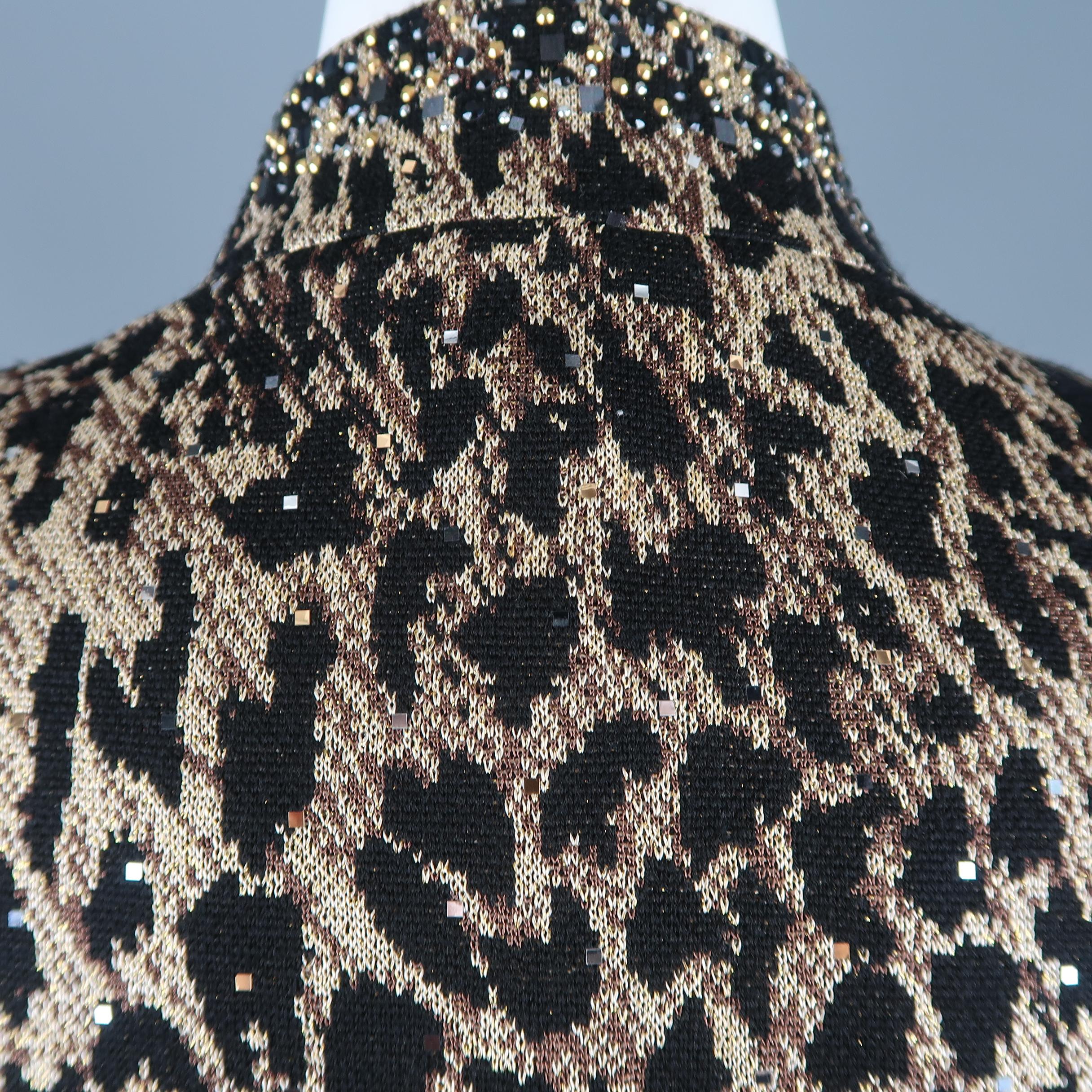 ST. JOHN Size 8 Black & Gold Leopard Sparkle Knit Embellished Jacket 2