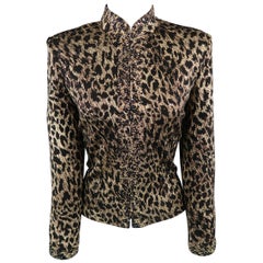 ST. JOHN Größe 8 Schwarz & Gold Leopard Sparkle Knit verschönert Jacke