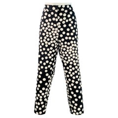 ST. JOHN Size 8 Black White Cotton Polka Dot Tapered Zip Fly Casual Pants