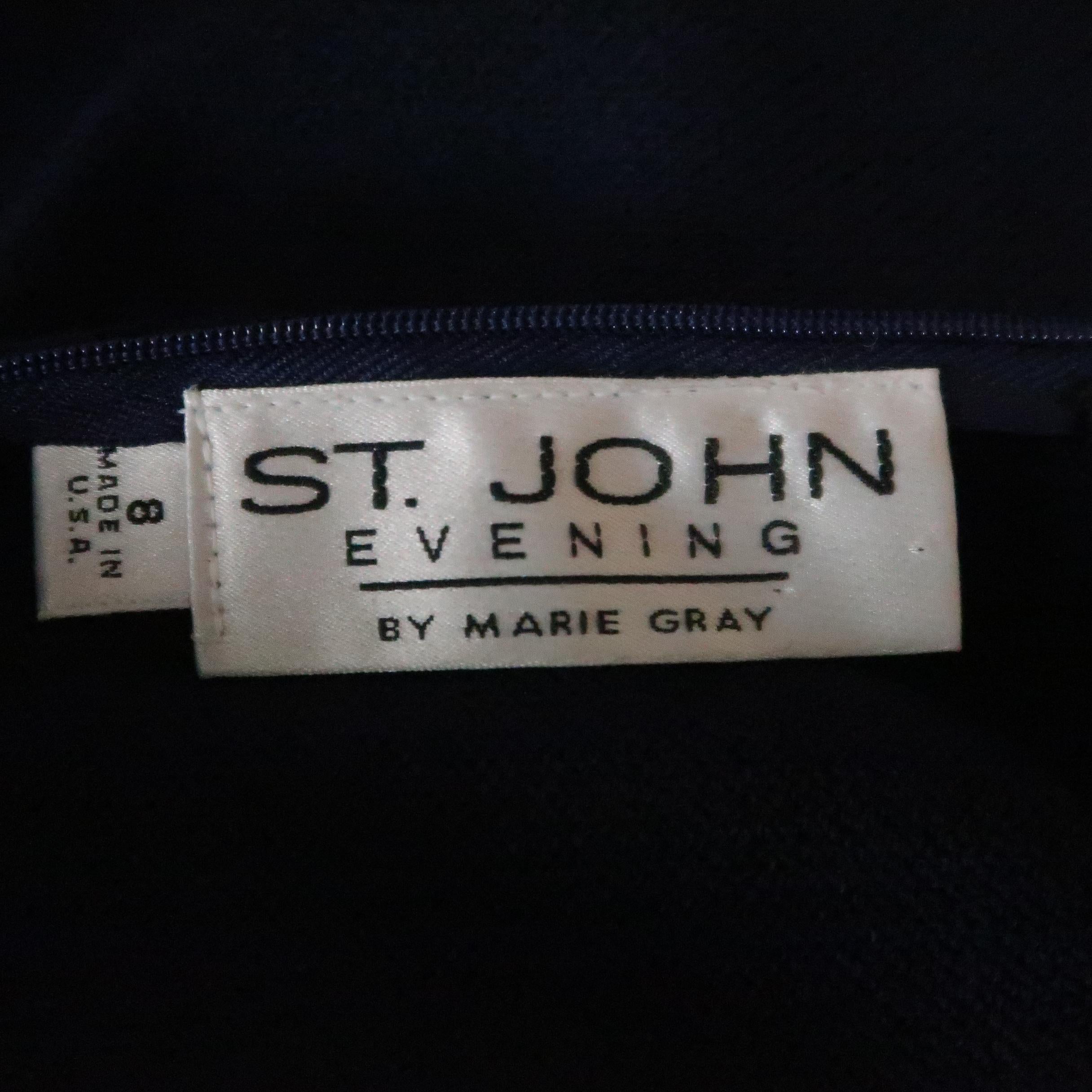 ST. JOHN Size 8 Navy Knit Silver Rhinestone Trim Strap Slip Dress 1