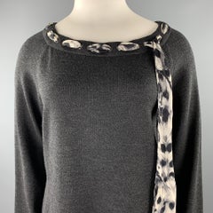 ST. JOHN Size L Grey Knitted Heather Boat Neck Pullover