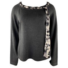 ST. JOHN Size L Grey Knitted Heather Boat Neck Pullover