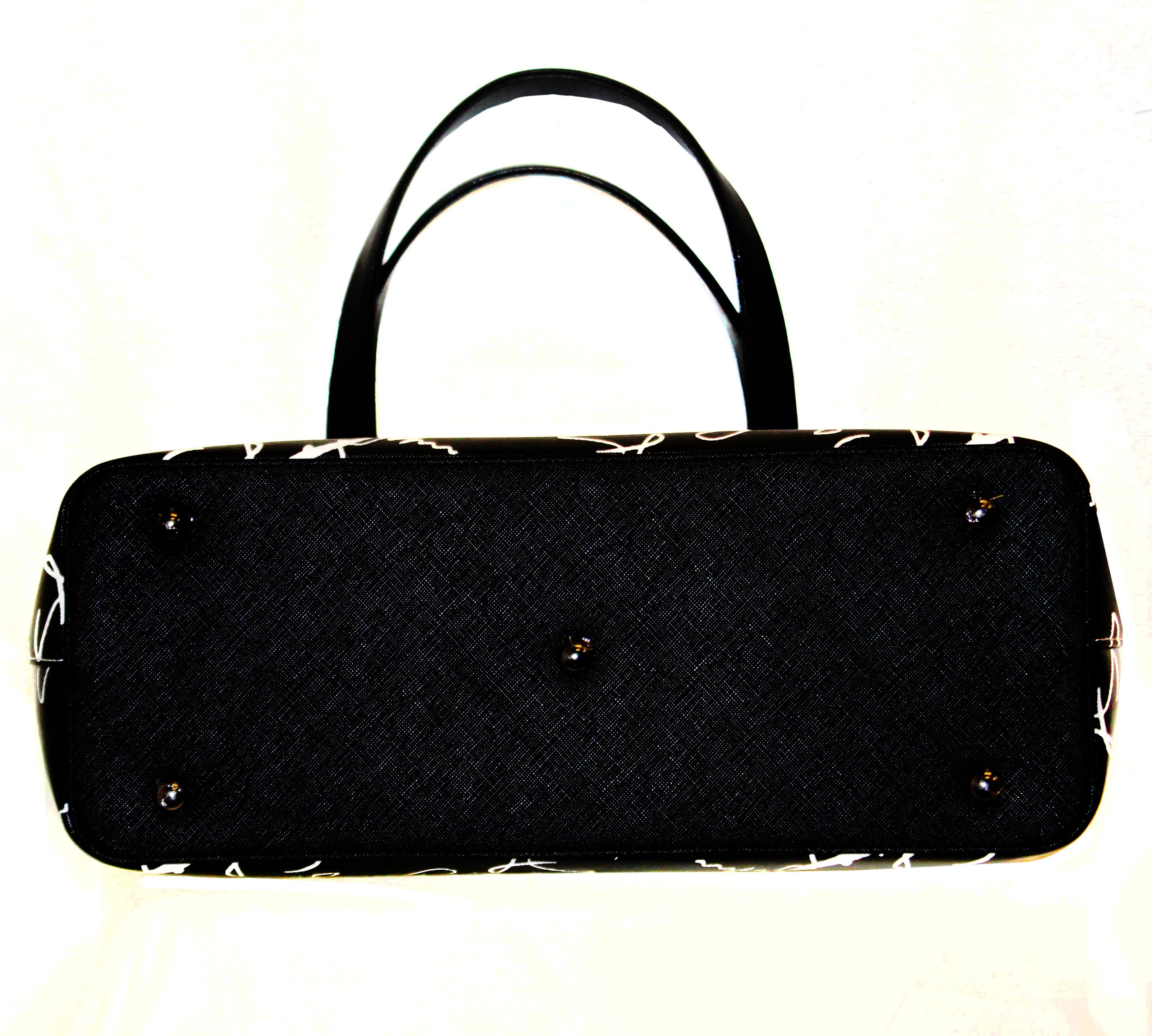 St. John Vintage Black & White Monogram Signature Top Handle Tote  In New Condition In Palm Beach, FL