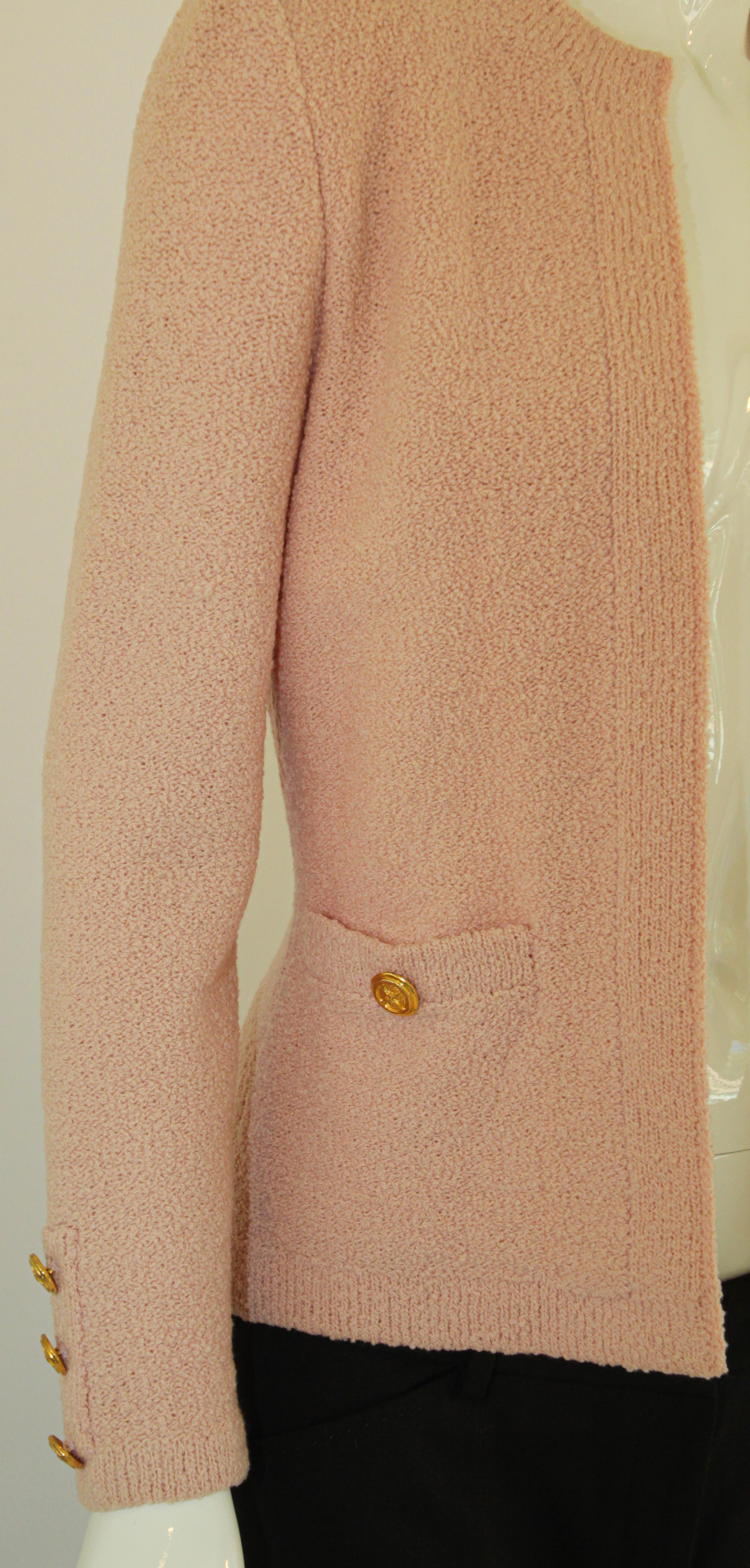 pink cardigan gold buttons