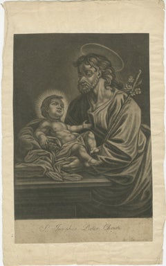 St. Joseph with the Christ Child, Antique Mezzotint – J.E.Haid Augsburg, ca.1799