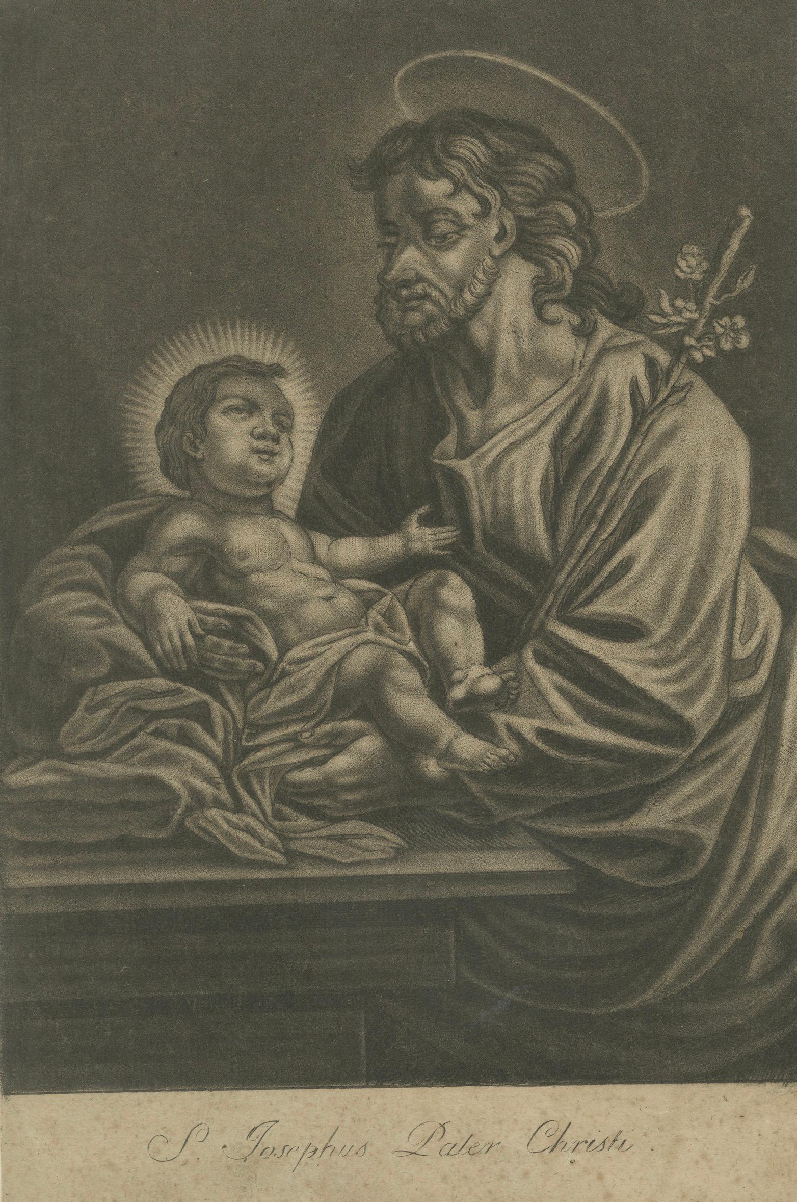 St. Joseph with the Christ Child, Antique Mezzotint – J.E.Haid Augsburg, ca.1799