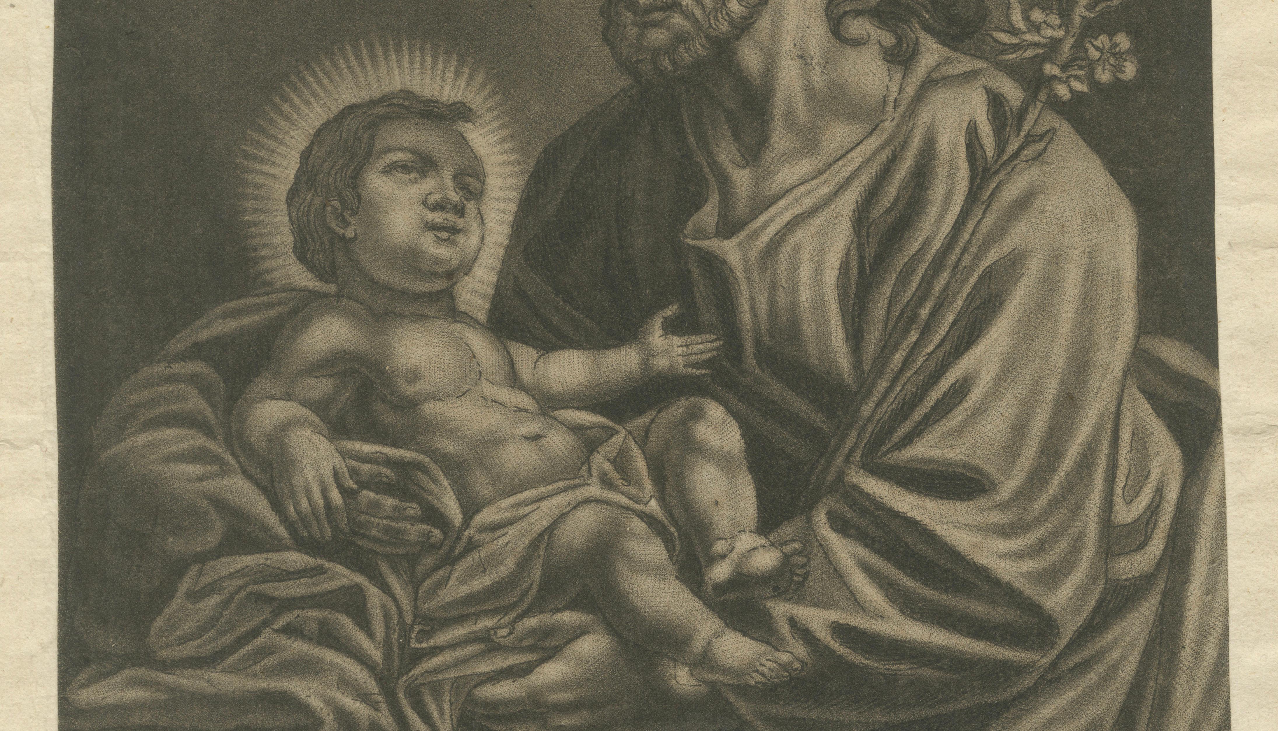 St. Joseph with the Christ Child, Antique Mezzotint – J.E.Haid Augsburg, ca.1799