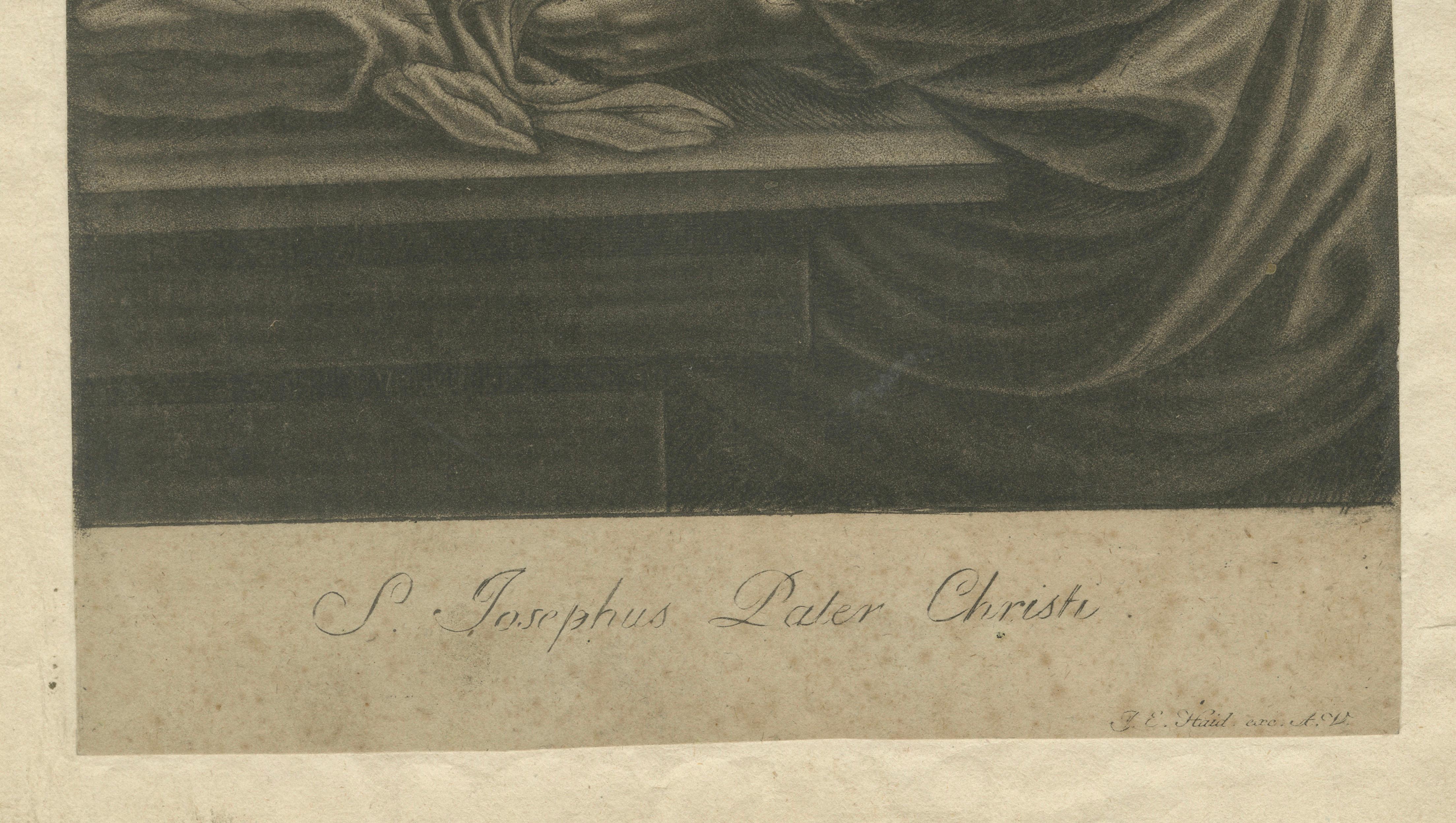 St. Joseph with the Christ Child, Antique Mezzotint – J.E.Haid Augsburg, ca.1799