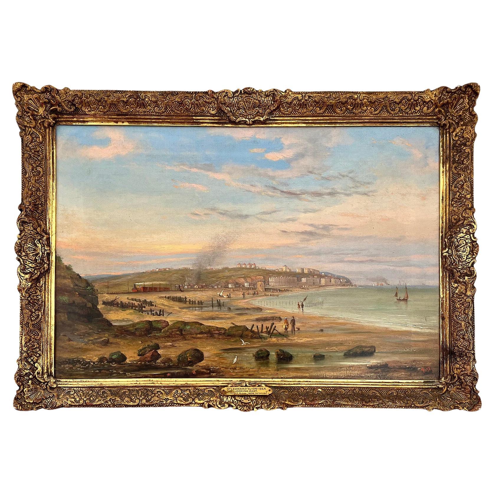 'St. Leonard's-on-Sea Looking East', Oil on Canvas by Thomas Ross, England, 1878 For Sale