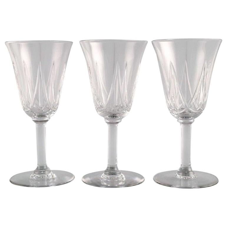 St. Louis, Belgium, Three White Wine Glasses in Mouth-Blown Crystal Glass