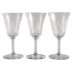 St. Louis, Belgium, Three White Wine Glasses in Mouth-Blown Crystal Glass