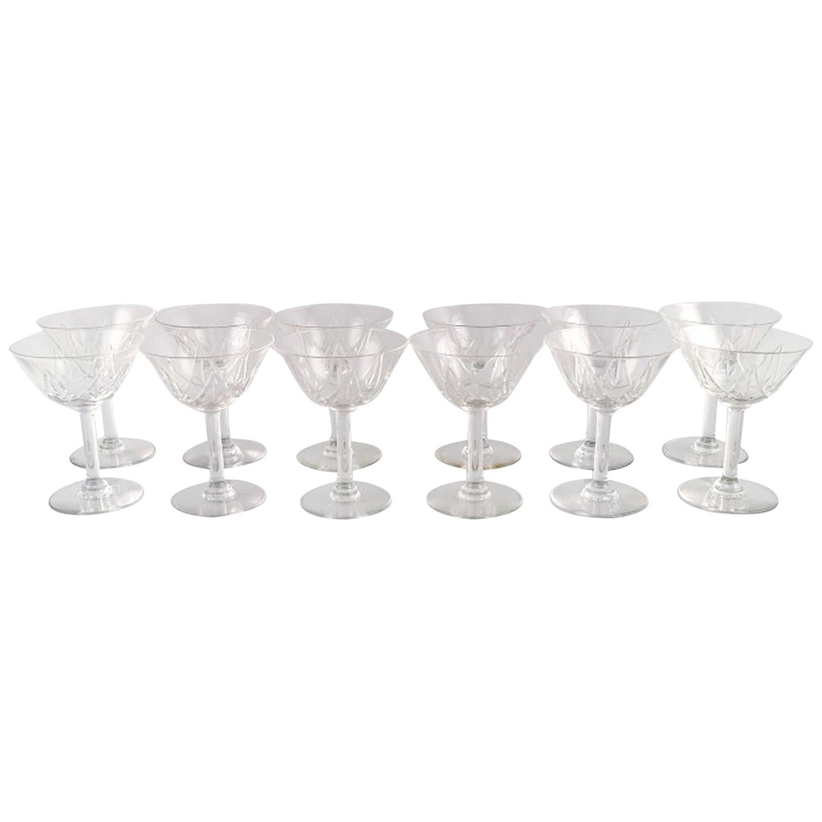 St. Louis, Belgium, Twelve Champagne Glasses in Mouth-Blown Crystal Glass For Sale